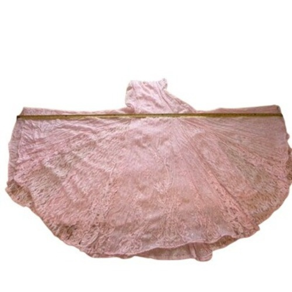 VTG! "Together" Pink Eyelet Lace Maxi Dress Sleeveless Romantic V-Neck SZ 10 Y2K
